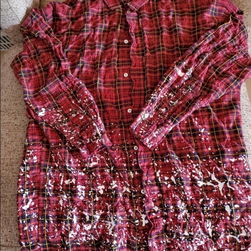 Palm Angles paint splatter print check shirt.